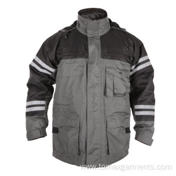 100%  polyester grey with black Winter Jacket